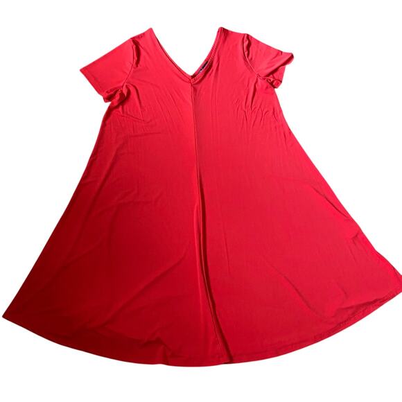 Roaman’s Red Swing Dress Plus Size 14/16 V-Neck Short Sleeve A-Line Midi - Picture 3 of 17